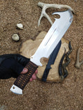 Handcrafted Hunting Knife with High-Quality Steel Blade, Black & Brown Leather-Wrapped Handle